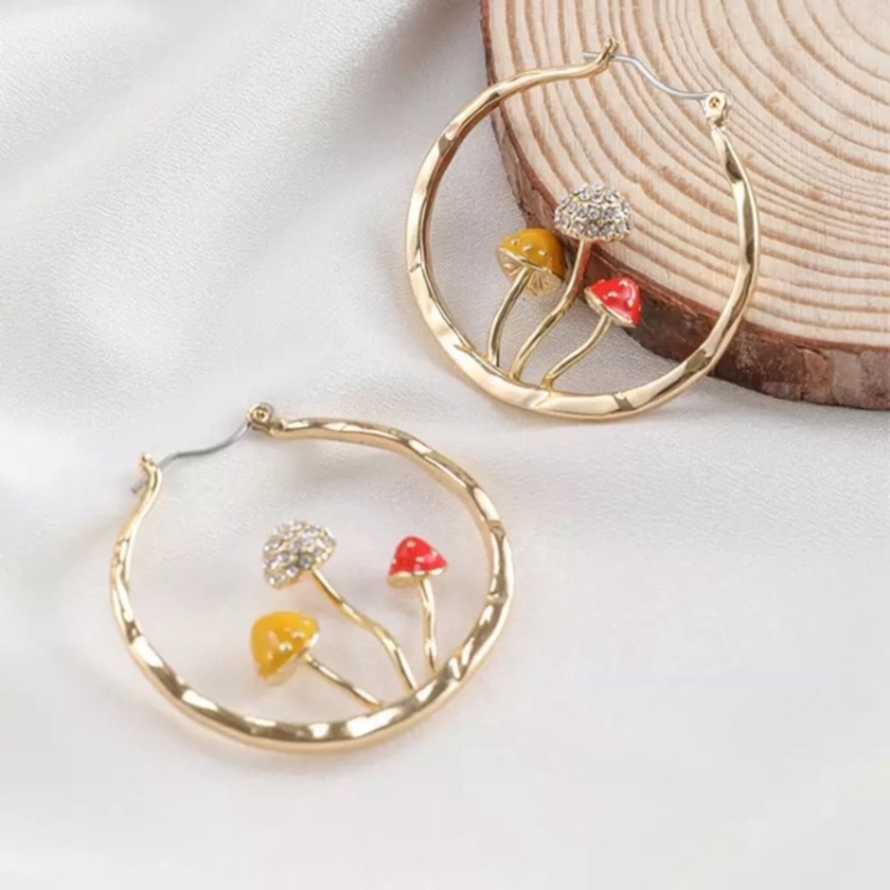 Brand New Gold Mushroom Necklace and Mushroom Hoop Earrings Gift for Girlfriend - Picture 9 of 10
